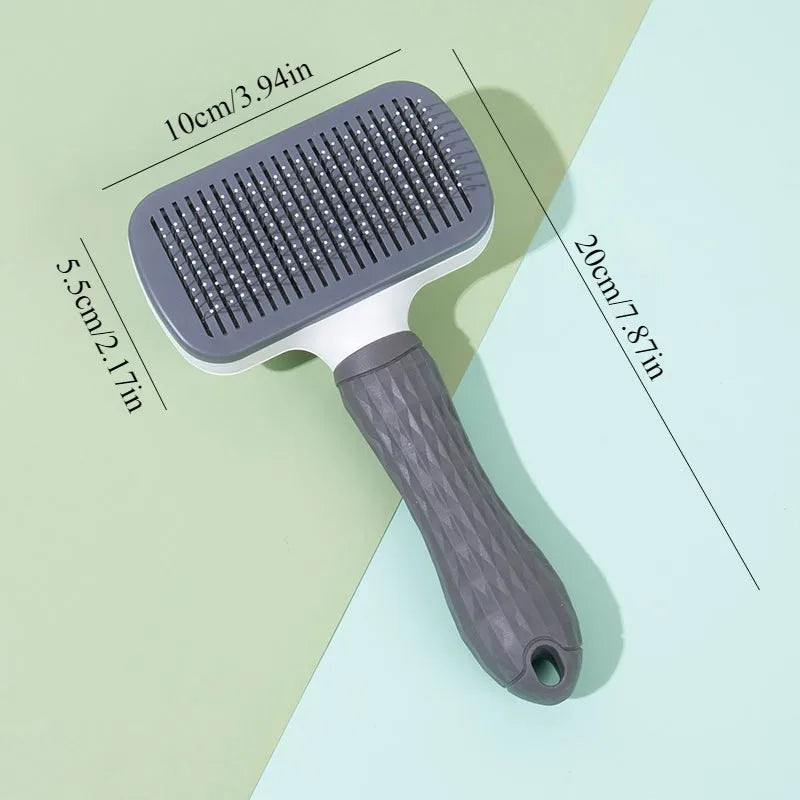 Ergonomic Handle Self Cleaning Pet Brush Round Tip Needles Massage for Dogs Cats 20cm
